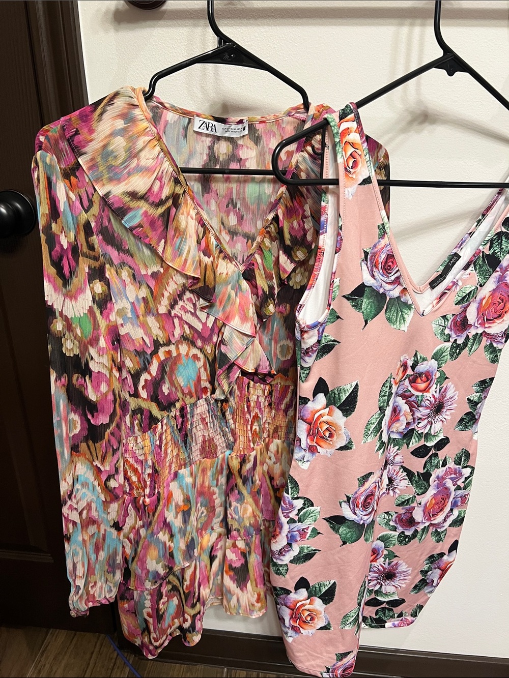 Lot of Two Zara Dresses: Pink Multi Floral & Abstract Long Sleeve Dress Duo